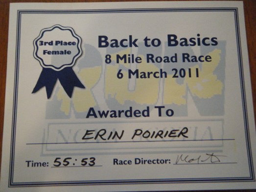 3rd Place Certificate for Run Nova Scotia race